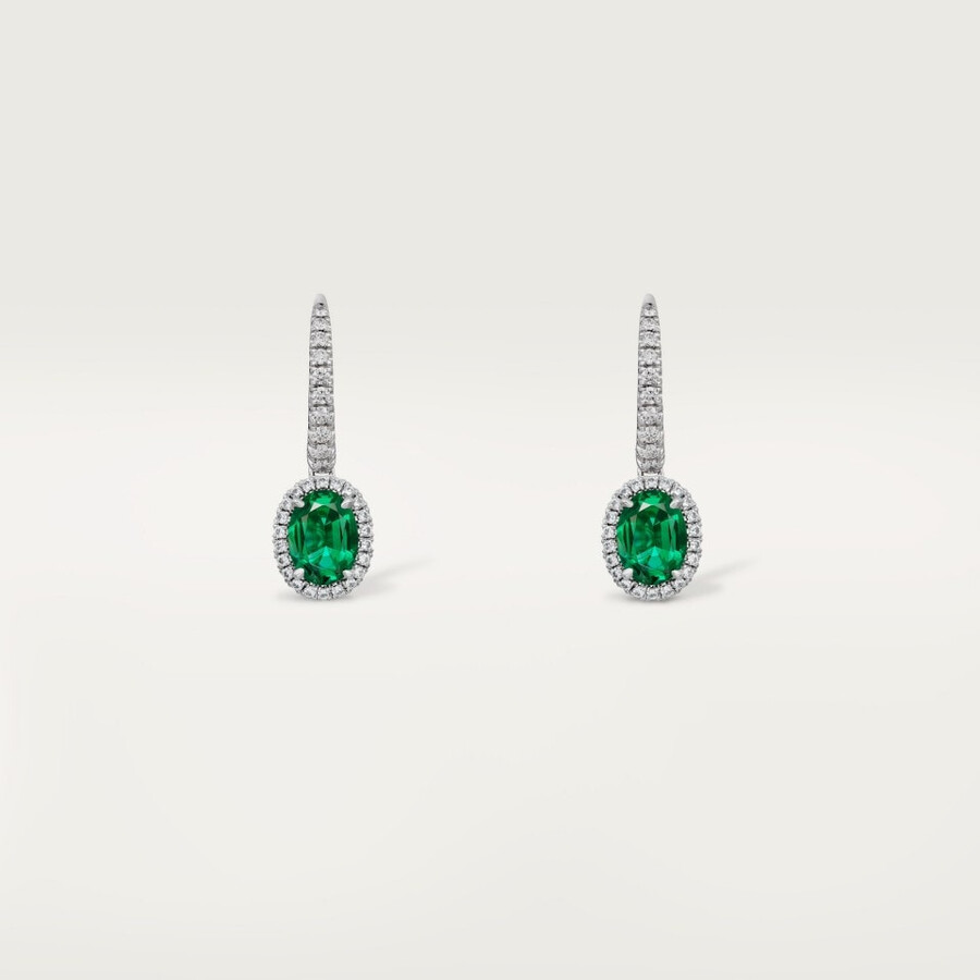 cartier destinée sleeper earrings 2 oval-cut emeralds paved
