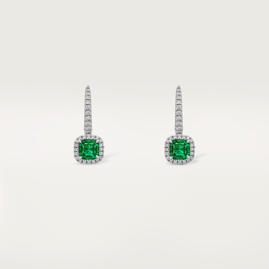 cartier destinée sleeper earrings 2 cushion-cut emeralds paved