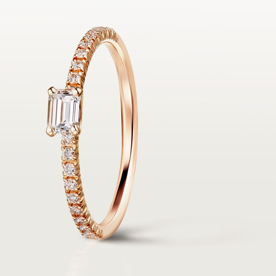 etincelle de cartier ring emerald-cut diamond paved