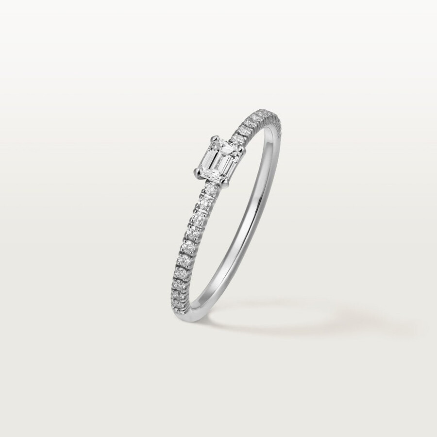 etincelle de cartier ring emerald-cut diamond paved