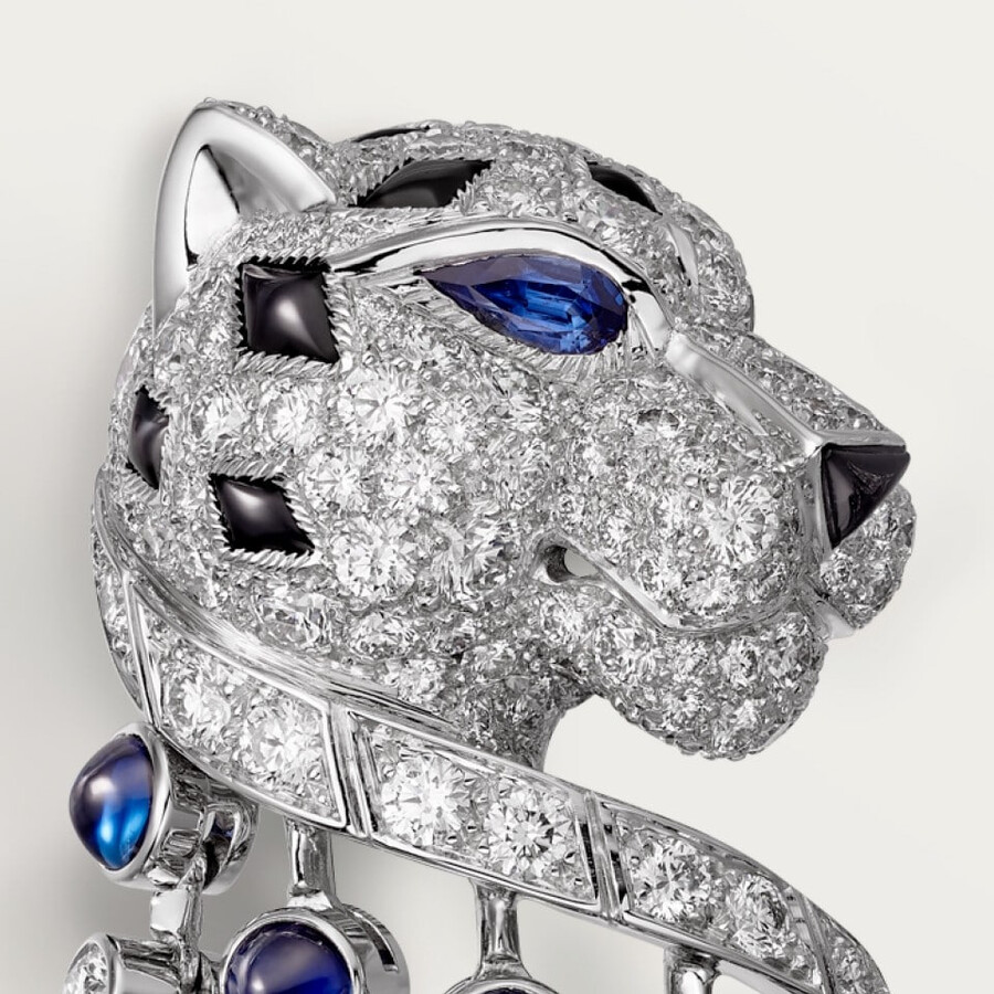 panthère de cartier earrings sapphire large model paved