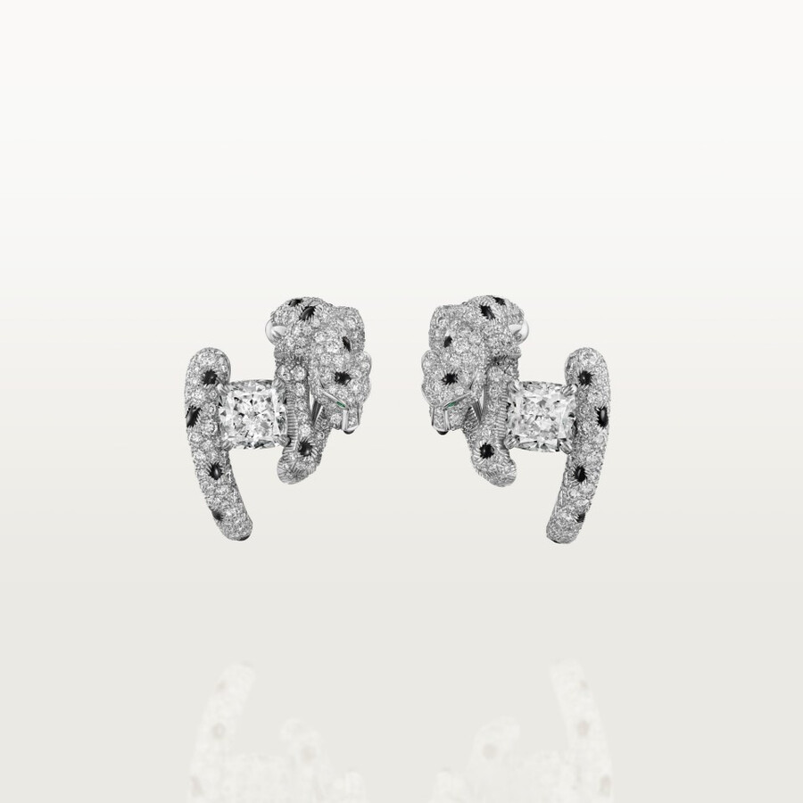 panthère de cartier earrings cushion-cut diamond paved