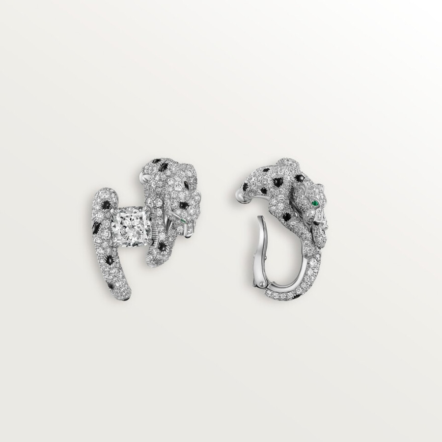 panthère de cartier earrings cushion-cut diamond paved