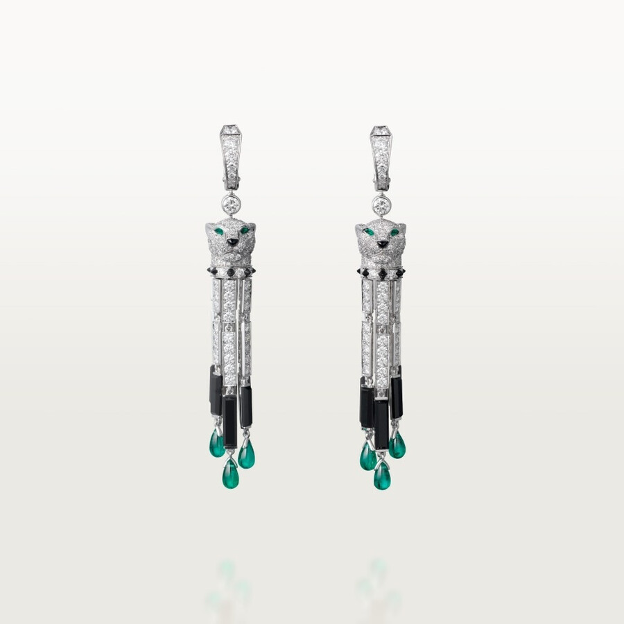 panthère de cartier earrings emerald large model paved