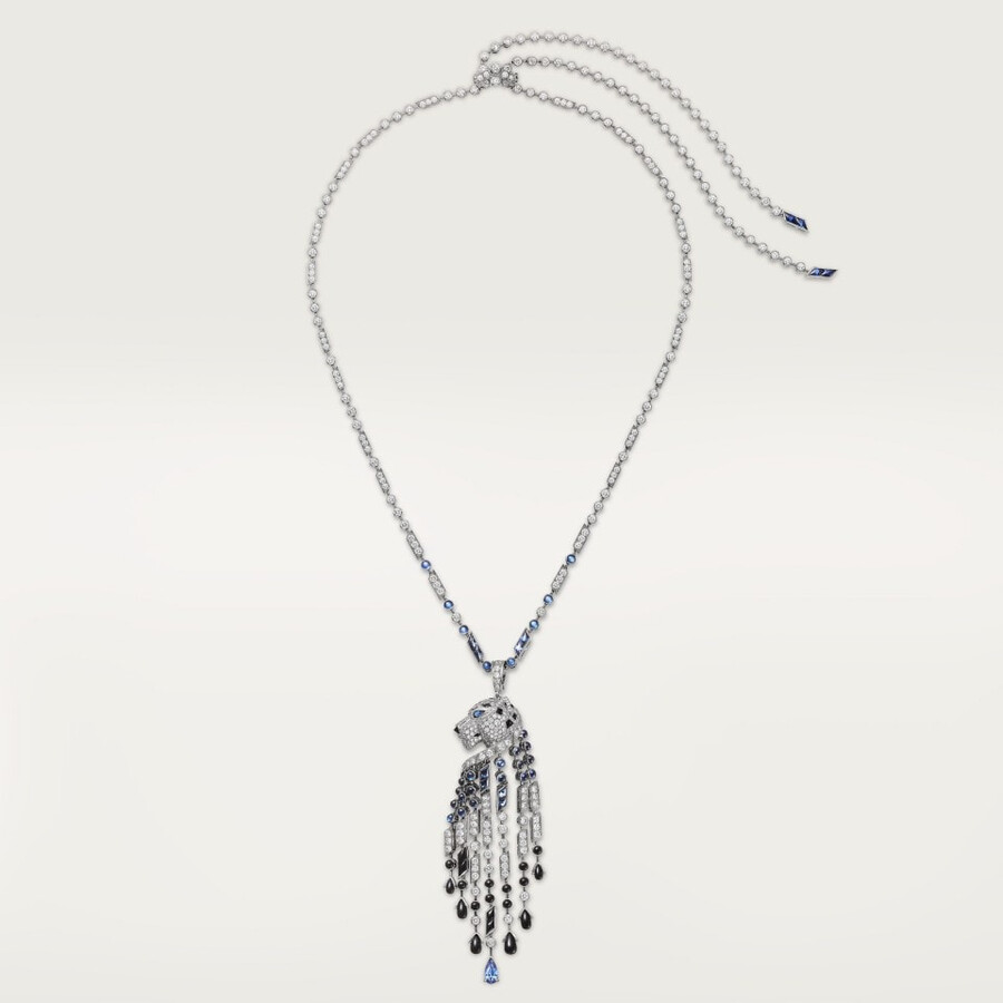 panthère de cartier long necklace sapphire large model paved