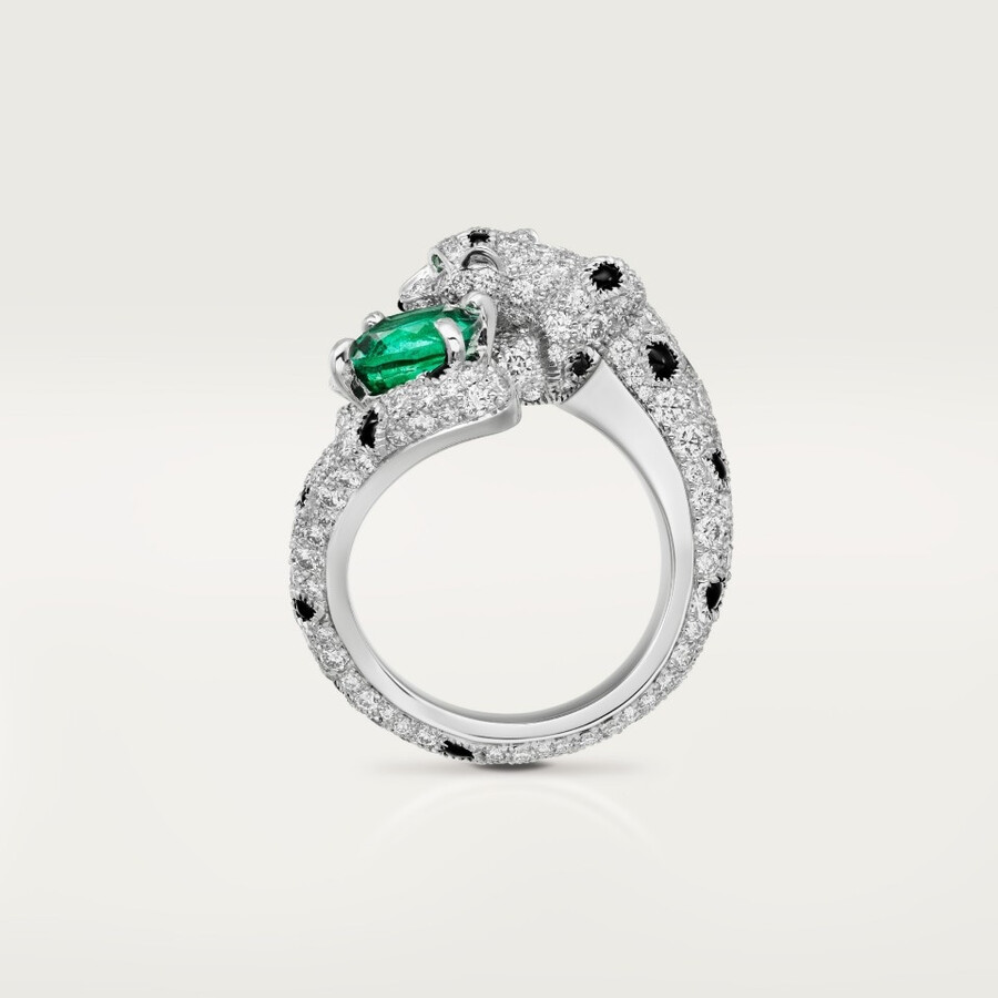 panthère de cartier ring cushion-cut emerald paved