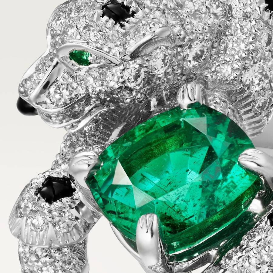 panthère de cartier ring cushion-cut emerald paved