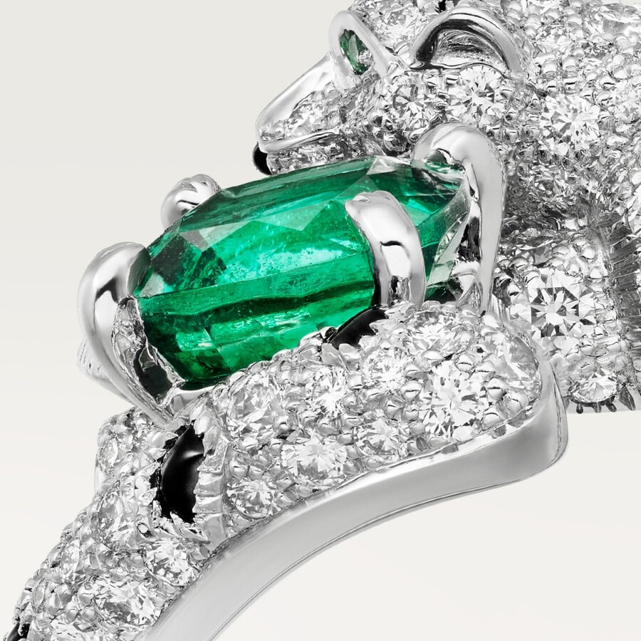 panthère de cartier ring cushion-cut emerald paved