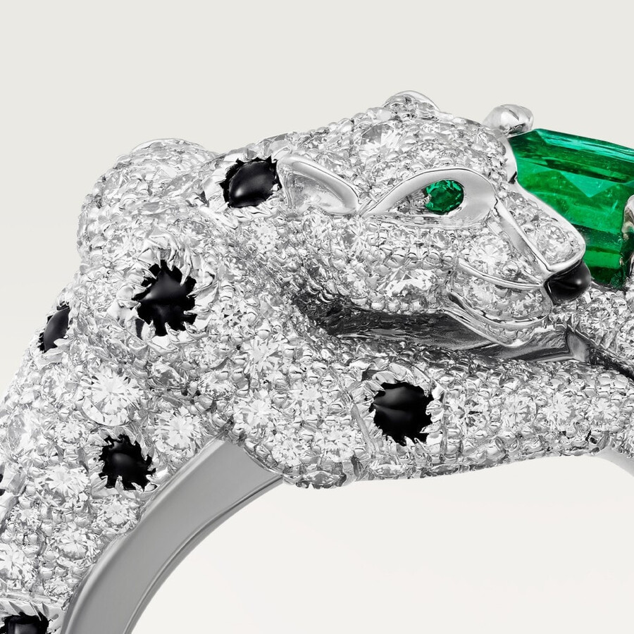 panthère de cartier ring cushion-cut emerald paved