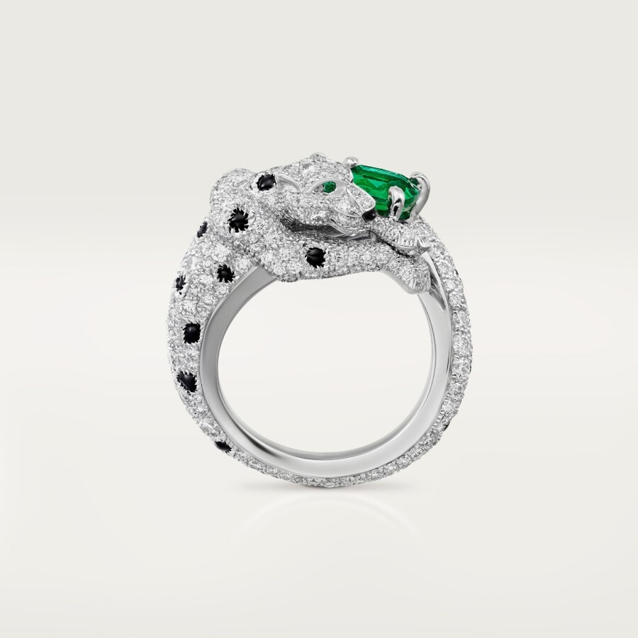 panthère de cartier ring cushion-cut emerald paved