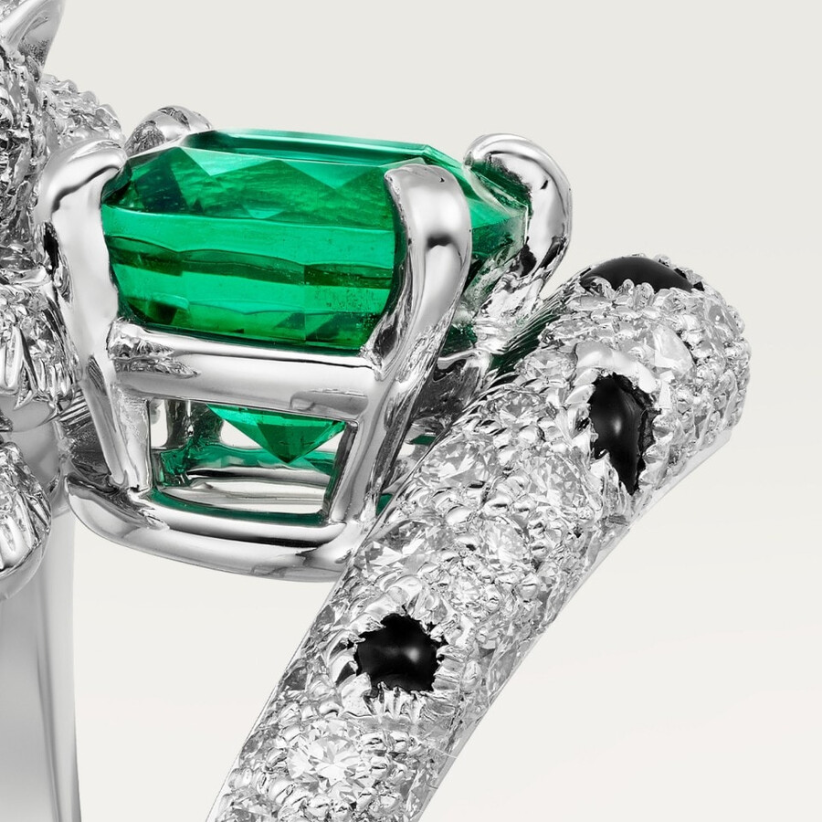 panthère de cartier ring cushion-cut emerald paved