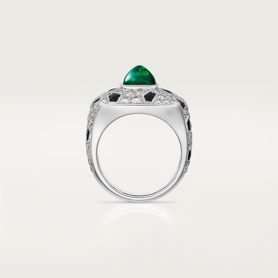 panthère de cartier ring sugarloaf-cut emerald small model paved