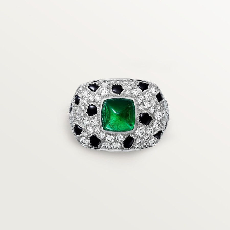 panthère de cartier ring sugarloaf-cut emerald small model paved