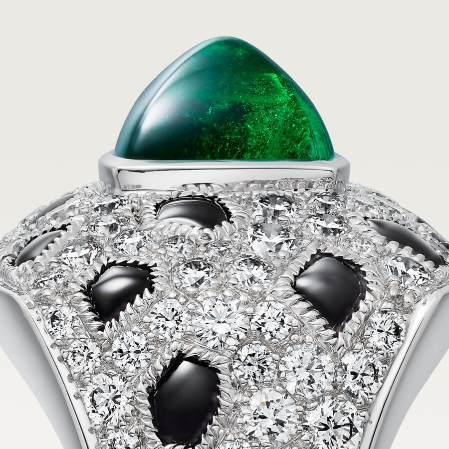 panthère de cartier ring sugarloaf-cut emerald small model paved