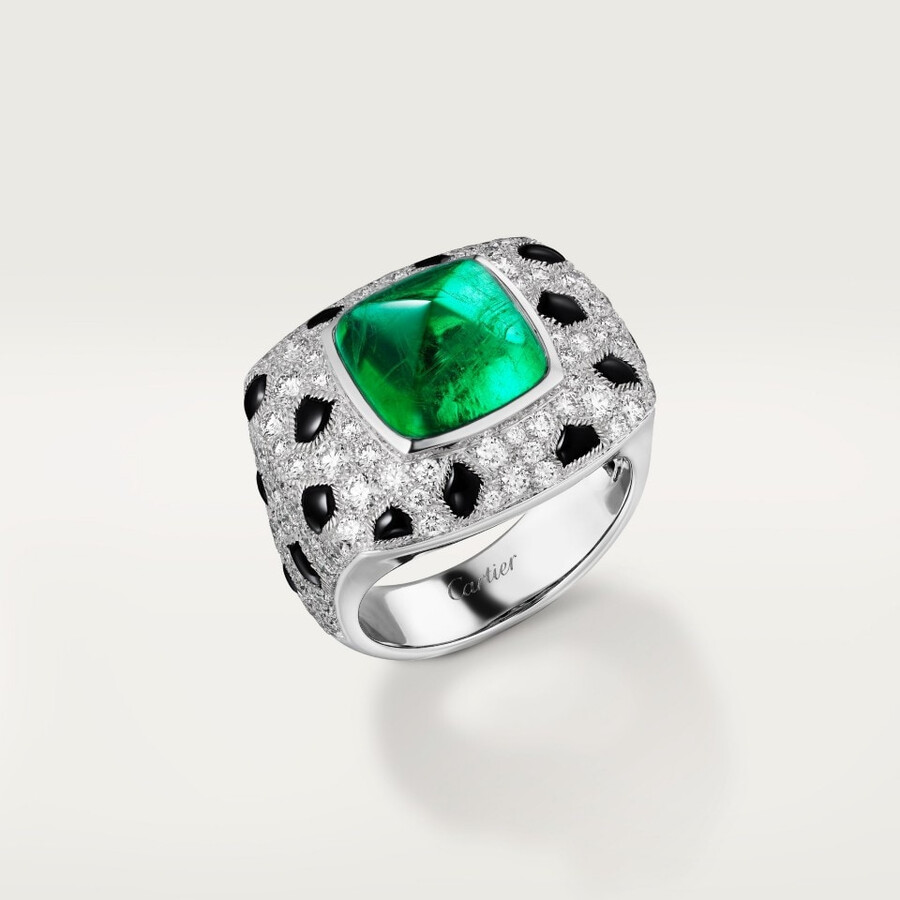panthère de cartier ring sugarloaf-cut emerald large model paved