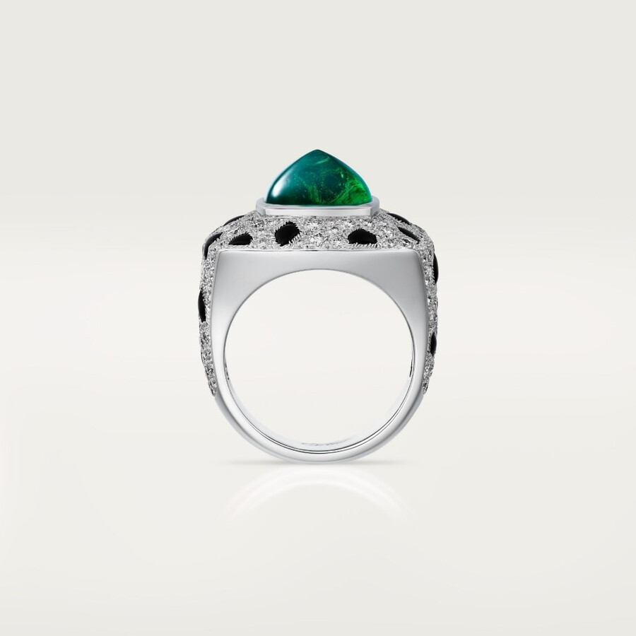 panthère de cartier ring sugarloaf-cut emerald large model paved