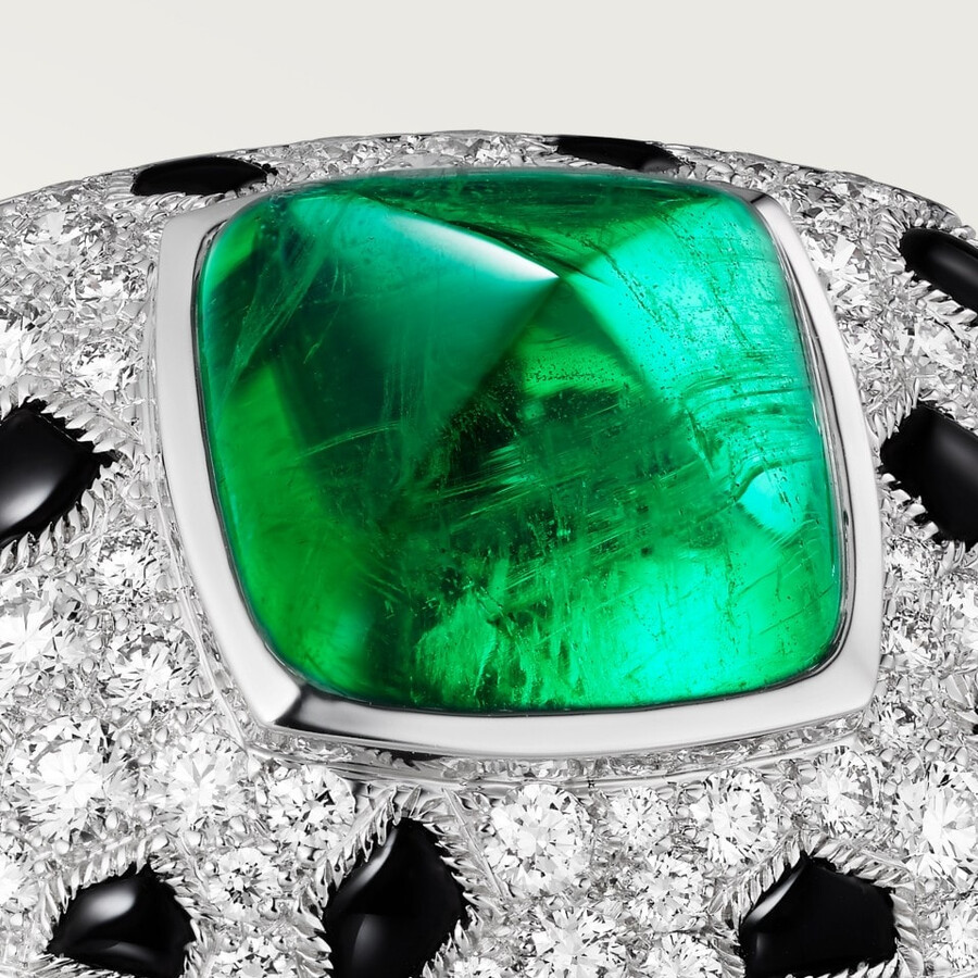 panthère de cartier ring sugarloaf-cut emerald large model paved