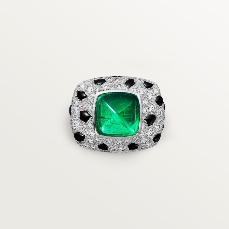 panthère de cartier ring sugarloaf-cut emerald large model paved