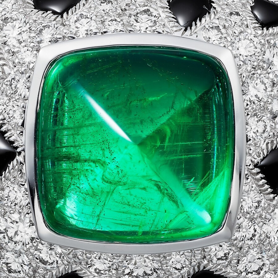 panthère de cartier ring sugarloaf-cut emerald large model paved