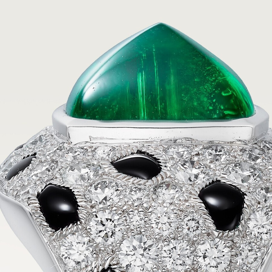 panthère de cartier ring sugarloaf-cut emerald large model paved
