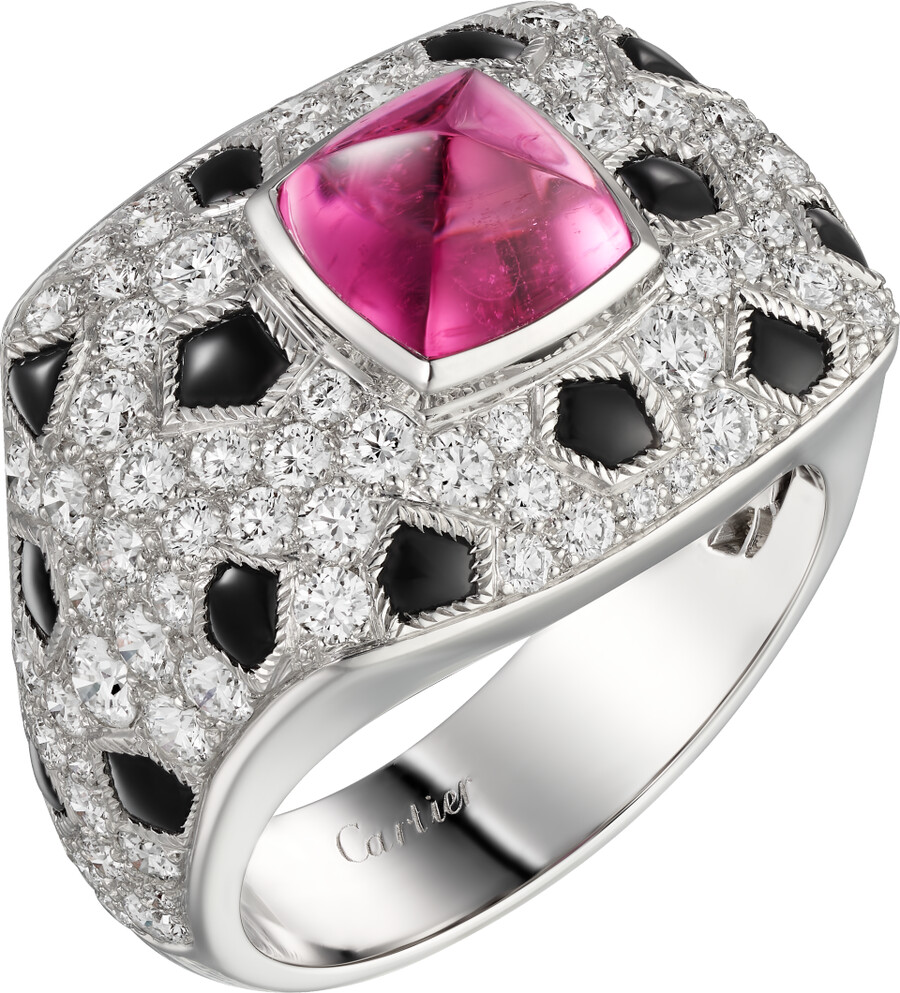 panthère de cartier ring sugarloaf-cut rubellite small model paved