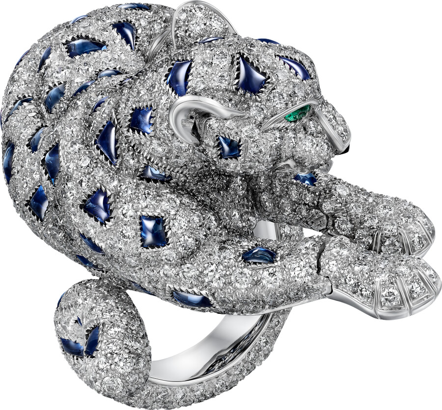 panthère de cartier ring sapphire paved