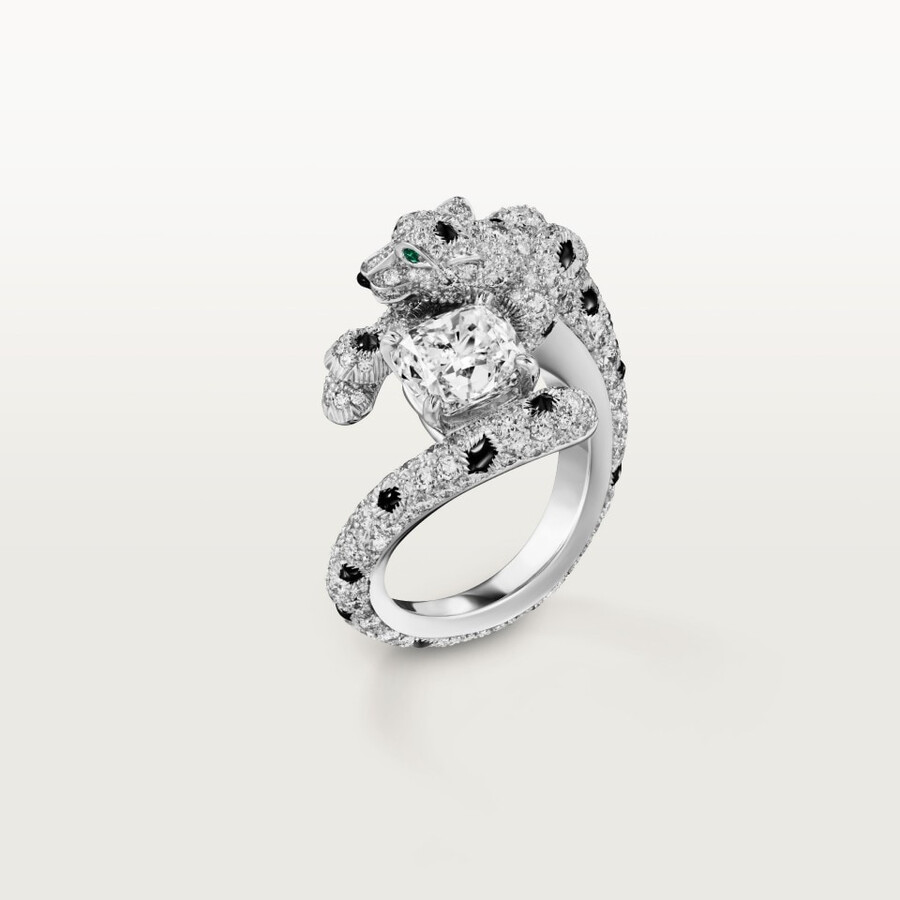panthère de cartier ring cushion-cut diamond paved