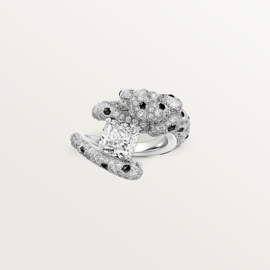 panthère de cartier ring cushion-cut diamond paved