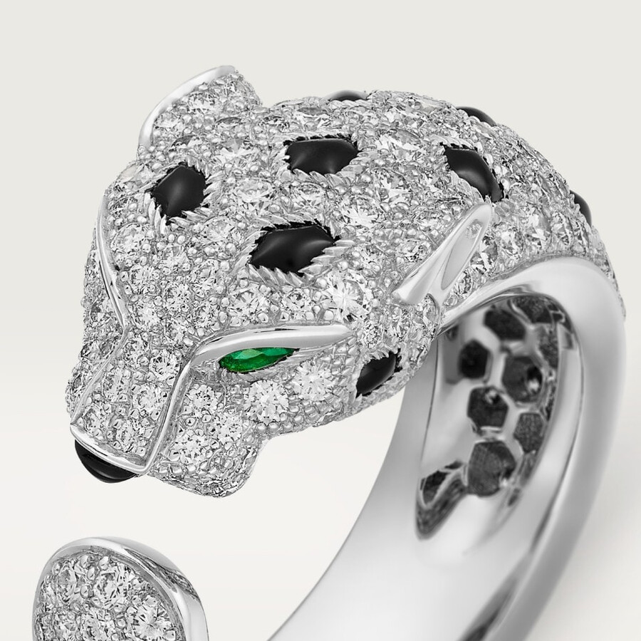 panthère de cartier ring medium model half-paved