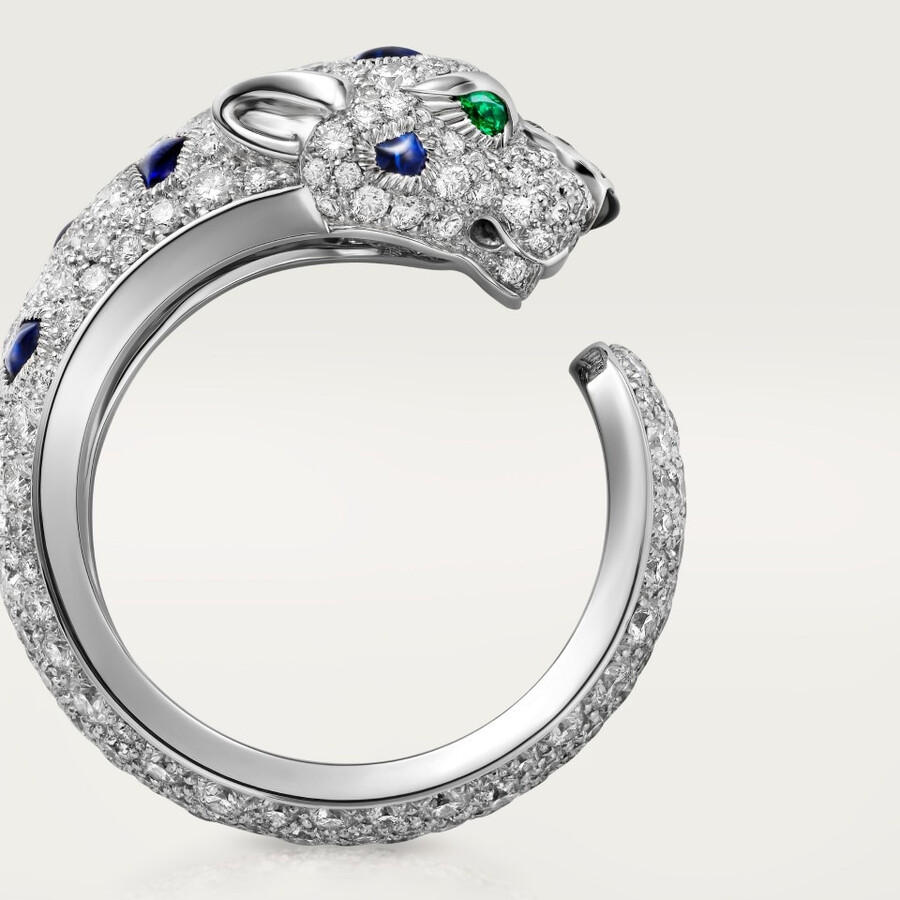panthère de cartier ring medium model half-paved
